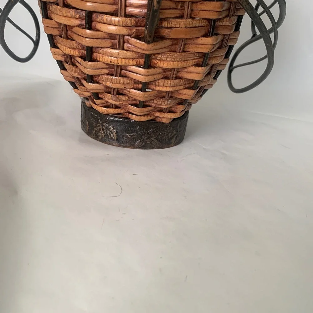 Woven Rattan Metal Turkey Decorative Basket Brown Fall Farmhouse Thanksgiving
